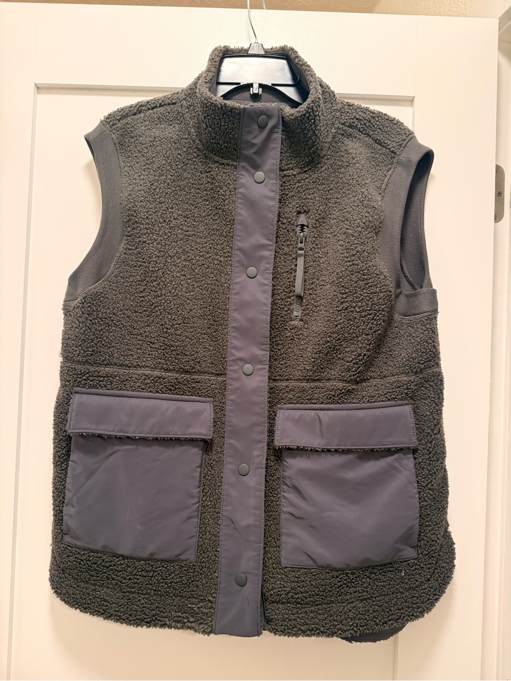 Women’s olive green Sherpa Fleece Vest with Utility Pockets